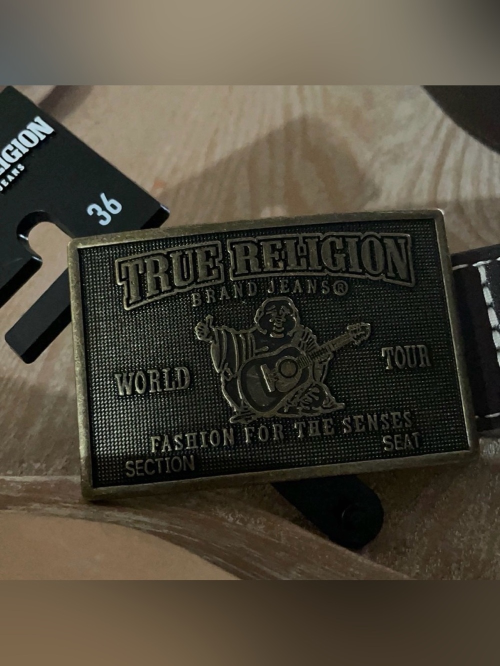 True Religion Torn Concert Buckle Belt Men 36